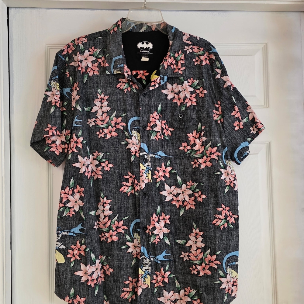 DC Comics Batman Black Floral Button Down Shirt